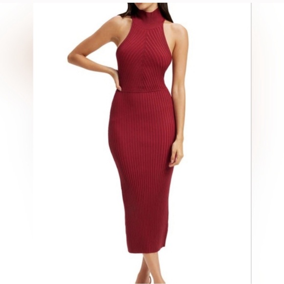 Good American Dresses & Skirts - GOOD AMERICAN Sz L/XL 3/4 Dress Angled Rib Mock Halter Midi Burgundy New